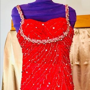 Tiffany Designs Red Beaded Prom Dress